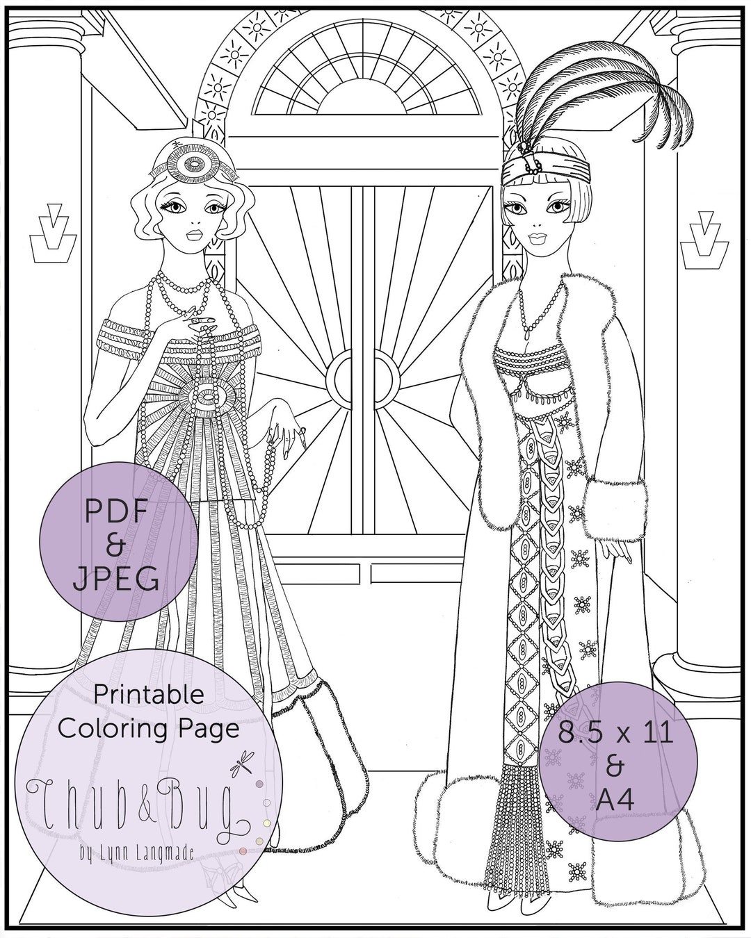 Printable Coloring Roaring 20s, 1920s Fashion, Art Deco Design, Flapper ...