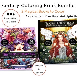Fantasy Coloring Book Set - 2 Enchanted Forest Coloring Books with Fairies & Mythical Creatures