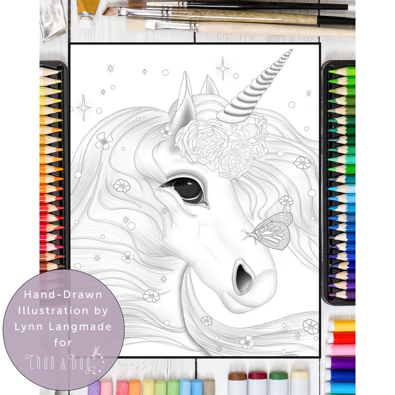 Unicorn Coloring Page Grayscale Printable Coloring Pages for - Etsy