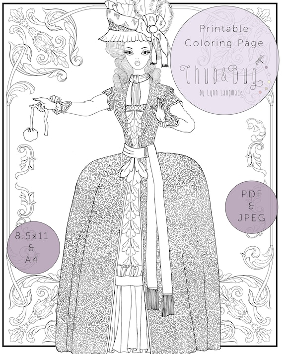 Download Fashion Coloring Adult Coloring Pages Rococo Fashion Etsy