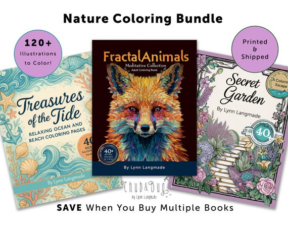 Nature Coloring Book Bundle – 3 Adult Coloring Books: Ocean, Animals, and Garden Scenes, 120 Stress Relief Designs