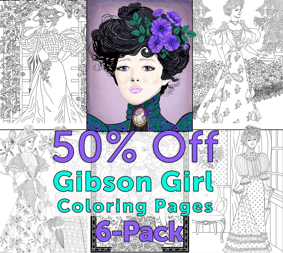 Gibson Girl Coloring Pages 6 Pack - Printable Coloring Pages of Gibson ...
