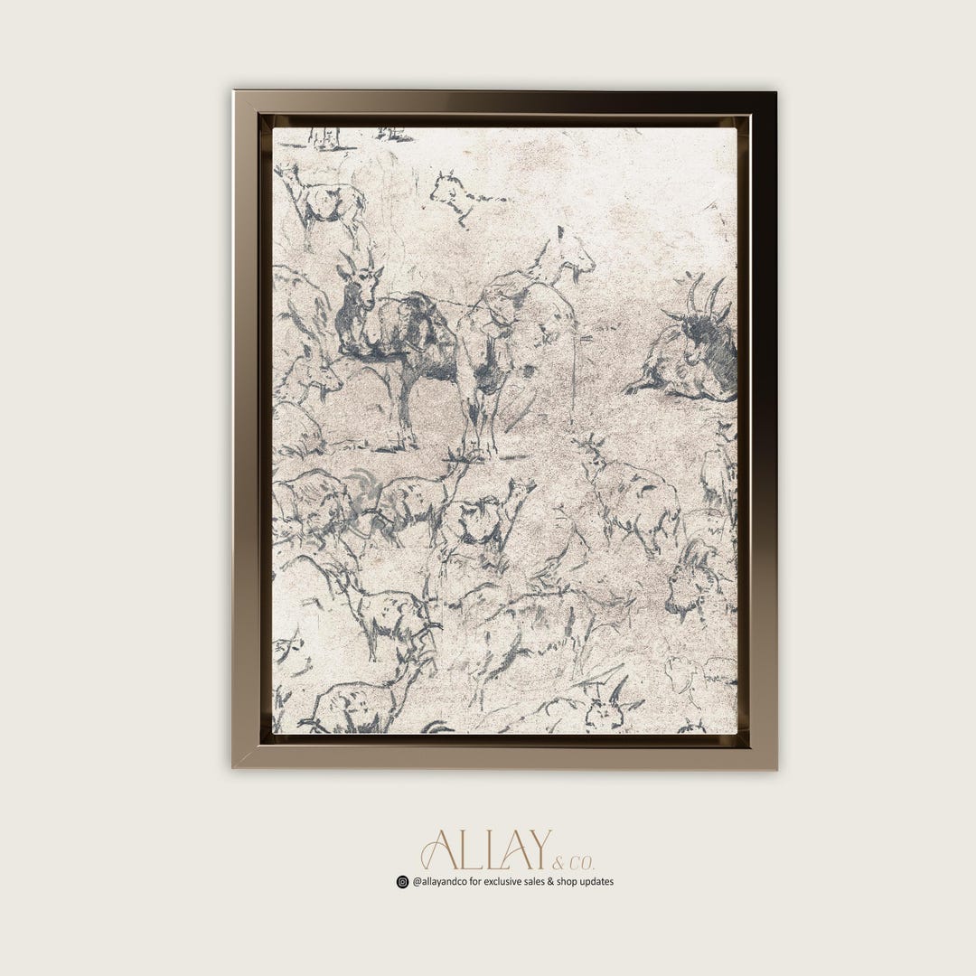 Vertical Abstract Animal Print | Cattle Sketch Print | Vintage ...