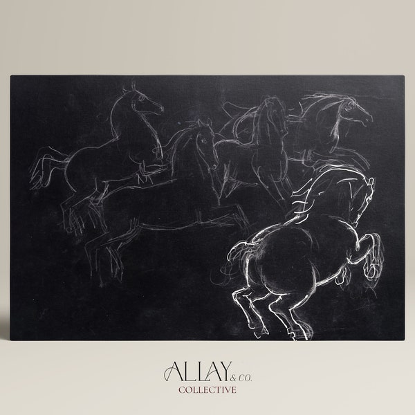 Eau-forte abstraite de cheval | Impression abstraite de croquis de cheval | impression d'art cheval vintage | Art mural abstrait | Dessin de cheval vintage | 128 IMPRIMABLE