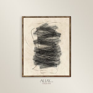 Moody Scribble Abstract Wall Art | Abstract Distress Art | Mid Century Abstract | Neutral Abstract Scribble Printable Art | 443