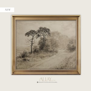 Vintage Landscape Drawing | Landscape Sketch Drawing Art | Digital Vintage Landscape | Country Drawing | Vintage Seascape Art| 633