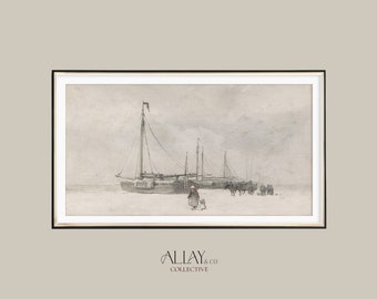 Samsung Frame TV Art | Seascape Drawing Print | Vintage Boat Sketch Print | Vintage Printable Art | Vintage Drawing Printable | FRAME TV 251