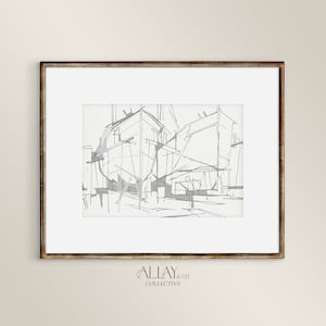 White Abstract Illustration Print  | Illustrated Architecture Art | Architecture Abstract Wall Art | Modern Mid Century Abstract | 305