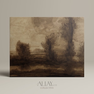Brown Ink Forest Sketch | Ink Landscape Printable | Sketch Landscape Printable | Etch Print | Trees Print Art | Vintage Farmhouse Art | #357