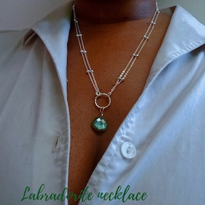 Ladies Labradorite silver pendant necklace, Crystal gemstone chakra silver chain for her, Jewellery for women, birthday gift for best friend