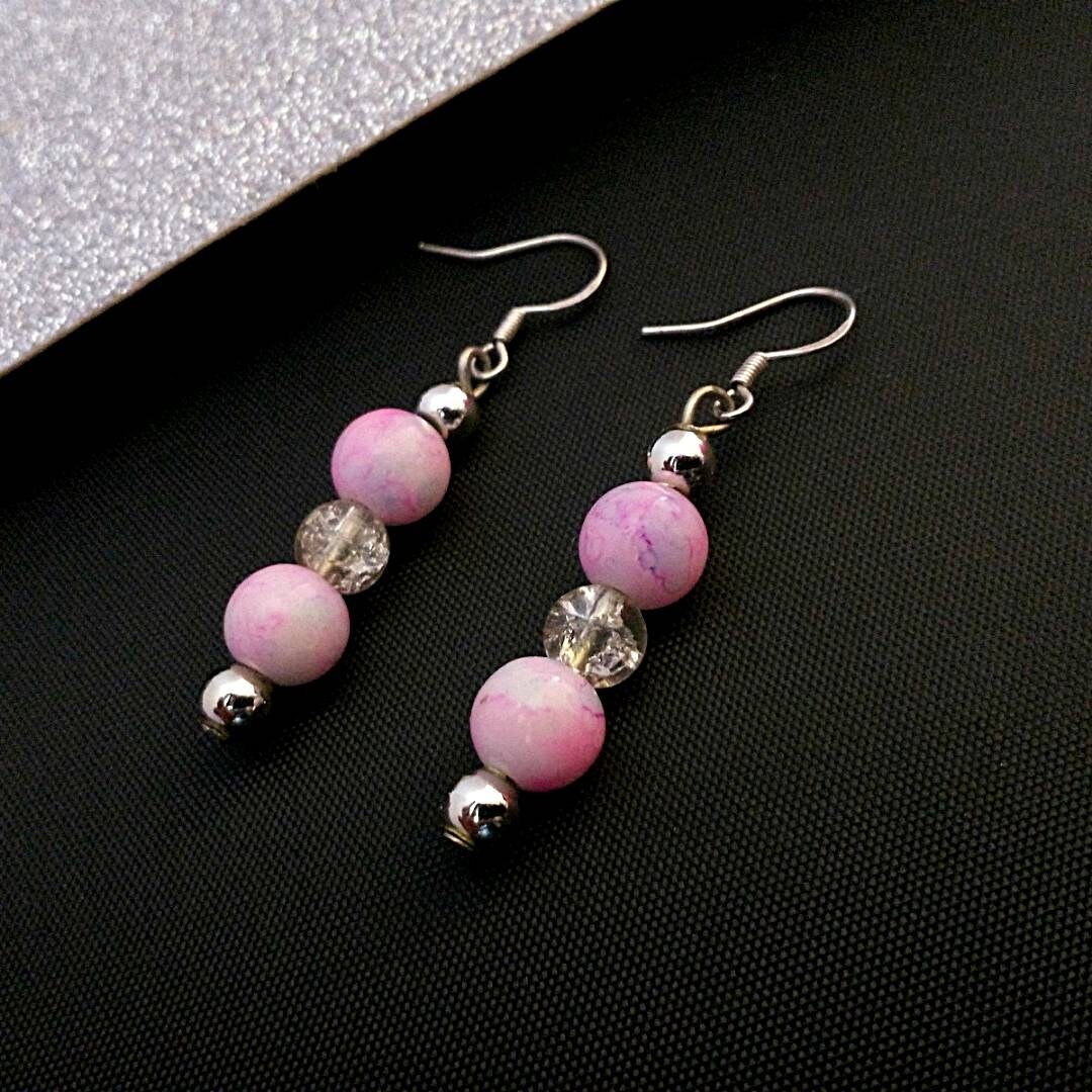 Glitter Pink Fashion Earrings for Women, Dangle and Drop Earrings