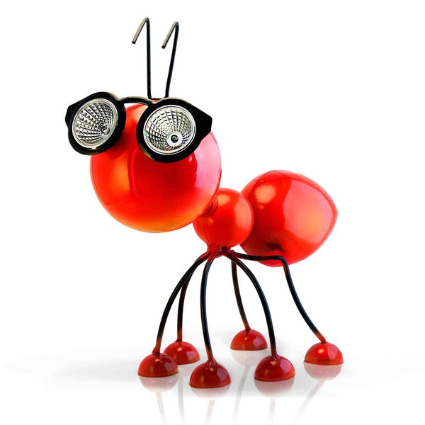 Garden Statue, Metal Red Ant with Solar Powered LED Lights, Outdoor Figurine for Garden, Lawn, Yard and Patio Decoration and Ornament