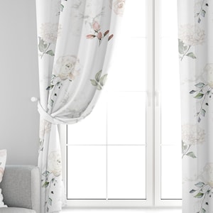 Curtains Blackout Bedroom Rose and Wild Flowers, Pastel Botanical Watercolor Window Draperies Panel, Floral Cotton Kids Nursery Curtain