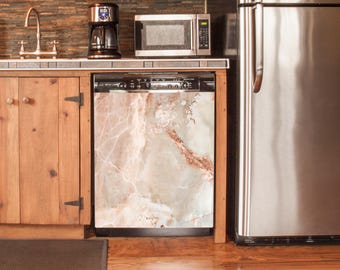 Marble Onyx Dishwasher Machine Vinyl Sticker, Stone Effect Vinyl Wrap Peel and Stick, Self Adhesive Fridge Decal, Modern Kitchen Decor