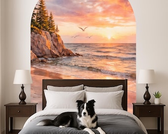 Morning at Sea Arch Wall Decal Removable, Vintage Scenery Aesthetic Home Decor,Print Arch Peel & Stick Guest Room, Large Arch Sticker Accent