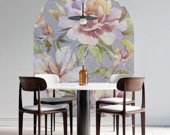 Calcomanía de vinilo extraíble con diseño de arco de acuarela y flores de peonía, decoración vintage para dormitorio, impresión de arco despegable y adhesivo para habitación de invitados, decoración con adhesivo.