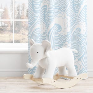 Nursery Curtains Blackout Japanese Wave, Nautical Theme Girl Boy Bedroom Cotton Curtain Panel, Custom Size Color Kids Room Window Decor