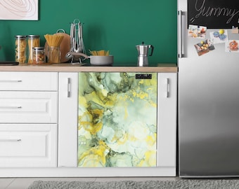 Dishwasher Machine Vinyl Stickers, Light Green Marble Decal Not Metallic, Peel & Stick Self Adhesive Fridge Wrap, Kitchen Decor Removable