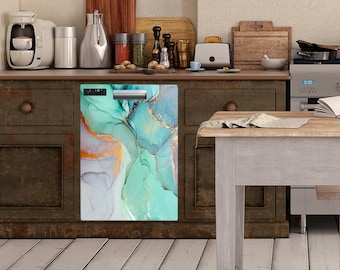 Dishwasher Machine Vinyl Stickers, Turquoise Marble Decal Not Metallic, Peel & Stick Self Adhesive Fridge Wrap, Kitchen Decor Removable