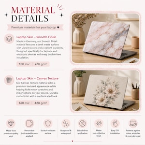 The image is a collage of two images featuring laptop skins with different textures and designs. The text in the image is too small to read clearly, so I cannot provide specific details about the content or the images themselves.