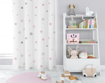 Pink and Grey Nursery Blackout Curtains Girl, Polka Dots Pastel Minimalism Curtains, Window Covers Bedroom, Custom Size Toddler Girl Curtain