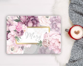 Personalized Name Laptop Skin Women, Peony Flower  Sticker Notebook HP,   Dell Chromebook Acer Vinyl Warp Laptop Skin Decal Cover RK521