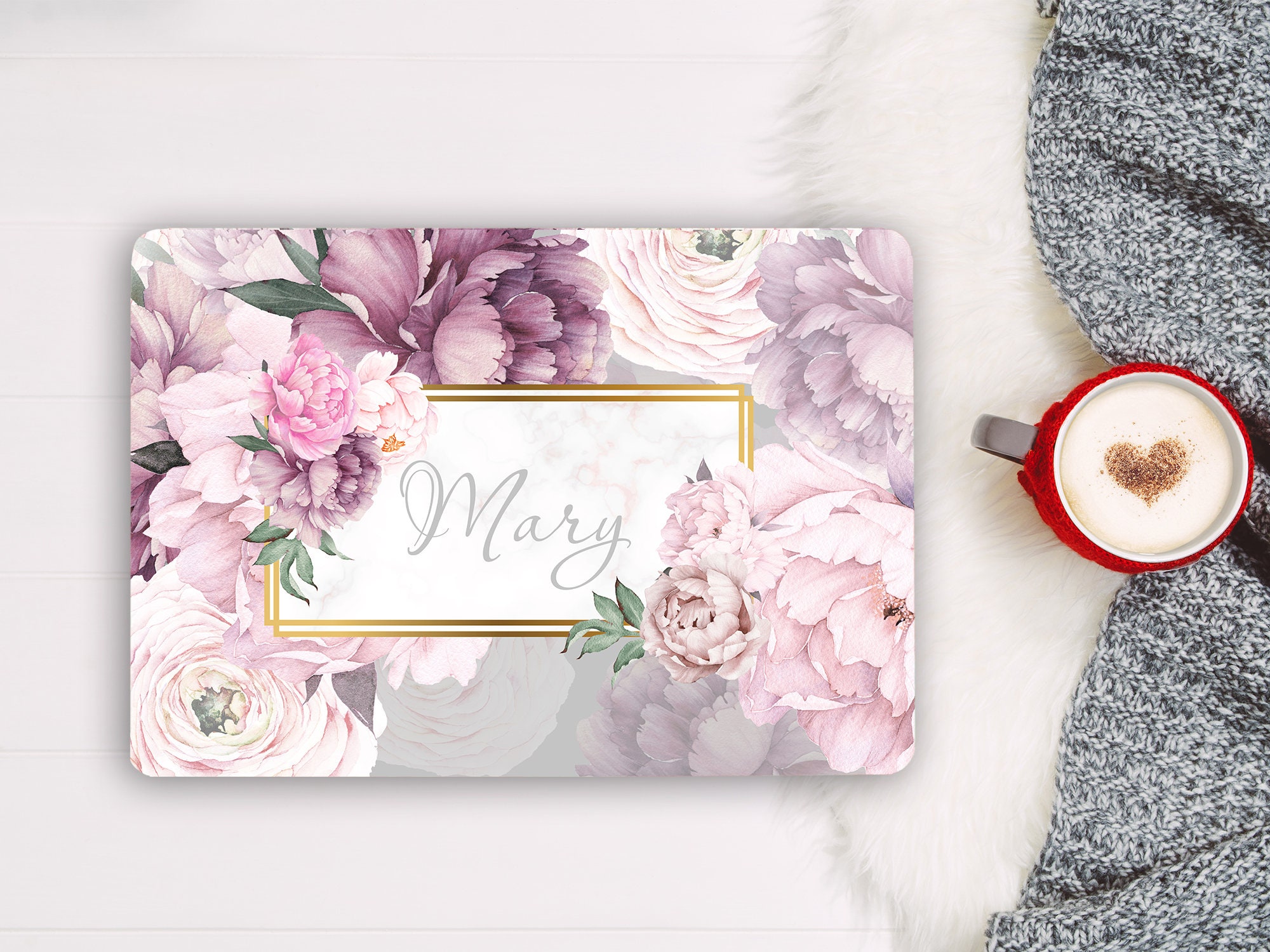 Personalized Name Laptop Skin Women, Peony Flower  Sticker Notebook HP,   Dell Chromebook Acer Vinyl Warp Laptop Skin Decal Cover RK521