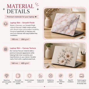 The image is a collage of two images featuring laptop skins with different textures and designs. The text in the image is too small to read clearly, so I cannot provide specific details about the content or the images themselves.