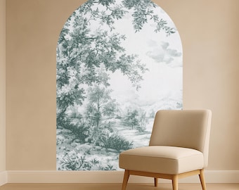 Scenic Countryside Wall Arch Decal Removable,  Pastoral French Chateau Toile Decor, Print Arch Peel & Stick Guest Room, Arch Sticker Accent