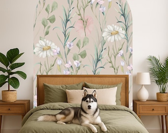 Flower Oil Painting Art Arch Wall Vinyl Decal Removable,  Home Decor, Print Arch Peel & Stick Guest Room, Bedroom Dark Floral Sticker