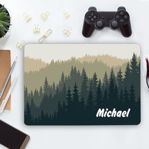 Personalized Green Forest Mountain Vinyl Decal Boy, Name Universal Sticker Notebook HP Dell Lenovo Asus Acer Laptop Universal Cover LF108