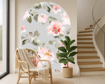 Calcomanía de pared con diseño de flores abstractas de acuarela, extraíble, estilo vintage, para decorar el hogar, para habitación de invitados, con diseño de arco.