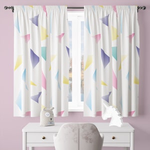 Pastel Rainbow Nursery Curtains Blackout, Abstract Geometric Pattern Galaxy Girl Boy Bedroom Cotton Curtain Panel,  Kids Room Window Decor
