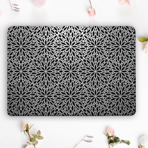 Zwarte laptopskin met zilvermetallic patroon, Mandala Notebook Sticker Skin, Universal Notebook Vinyl Wrap, Laptop Skins Peel & Stick RK240