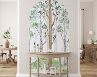 Watercolor  Forest Decal Arch Wall Decal Removable, Vintage   Home Decor,Print Arch Peel & Stick Guest Room, Arch Sticker Accent