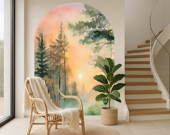 Pastell Aquarell Vintage Landschaft ästhetisches Wohndekor, Peel & Stick Gästezimmer, Schlafzimmer