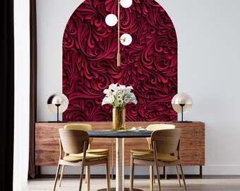 Dark Red Mandala Arch Wall Decal Removable, Vintage Scenery Aesthetic Home Decor, Print Arch Peel&Stick Guest Room, Bedroom