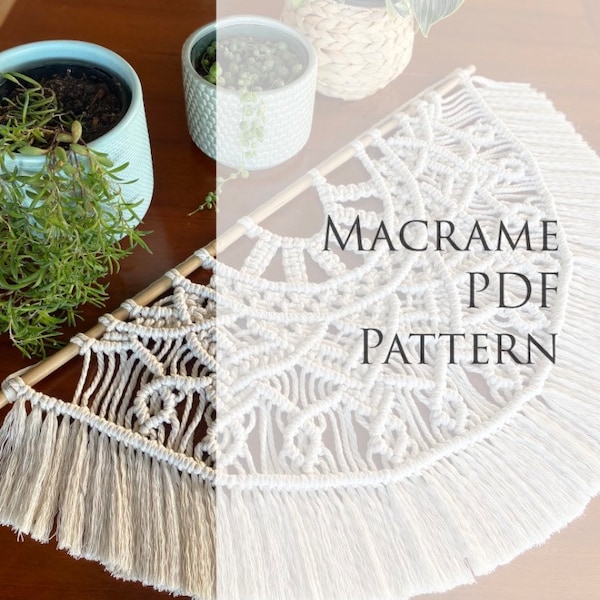 Macrame pattern for a half-mandala, PDF file, advanced skill level, digital download for a DIY macrame pattern