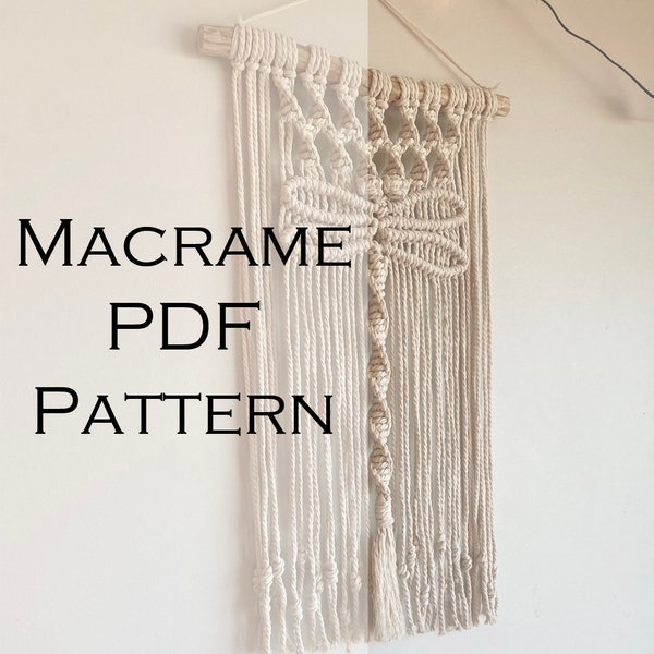 Macrame pattern for a dragonfly, PDF file, intermediate skill level, digital download for a DIY macrame pattern