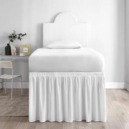 White Dorm Sized Bed Skirt in Drop Length From 22 to Etsy