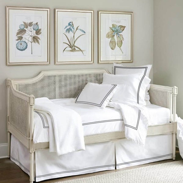 Daybed Skirt White 500Thread Count in Double Embroidery Pattern