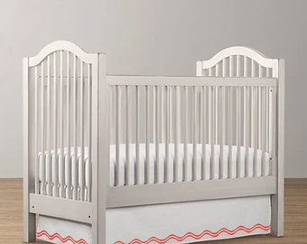 Double Scalloped Crib Skirt Baby Girl Boys Nursery Bedding Dust Ruffle (White Organic Cotton) 6" tp 20" Drop Length