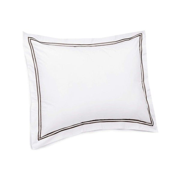 400 Thread Count White Cotton Sateen Hotel Stitch Pillow Sham/Euro Sham with 2-inch flange double Embroidery Border