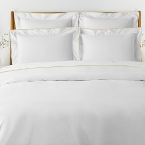 400 Thread Count White Cotton Sateen Hotel Stitch Duvet Cover in Different Edge Embroidery