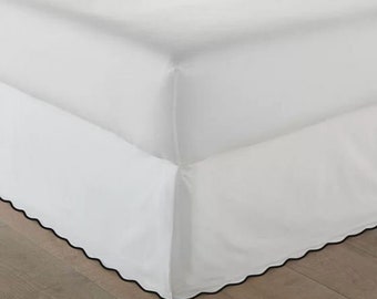 400TC Sateen Solid Cotton Scallop Embroidery Tailored Bed Skirt-Premium Quality in Twin, Twin XL, Full, Full XL, Queen, King 8" to 22" Drop