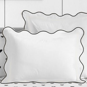 400 Thread Count White Cotton Sateen Hotel Stitch Pillow/Euro Sham in 6 Different Scalloped Embroidery Border