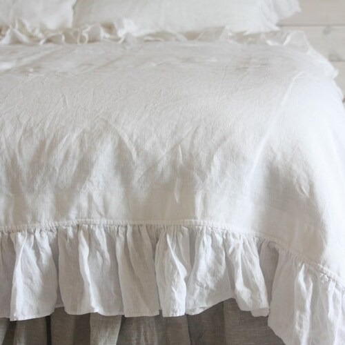 LINEN DUVET COVER With Ruffles Shabby Chic Linen Ruffled Duvet Etsy