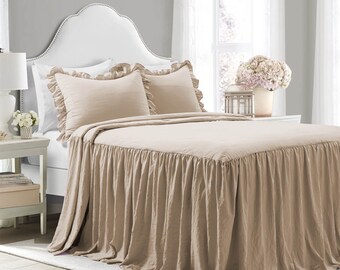 Dust Ruffle Gathered Bedspread Set 100% cotton 400TC solid color for spring and summer season soft and luxurious feeling