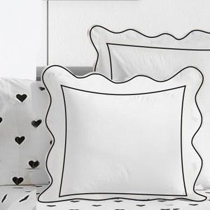 400 Thread Count White Cotton Sateen Hotel Stitch Pillow/Euro Sham in 6 Different Scalloped  Edge Piping & Border