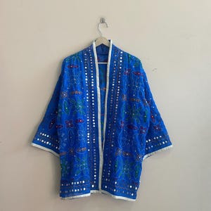 Indian Handmade Phulkari Embroidered Jacket Duster Coat For Women, Overcoat Shrug shirt